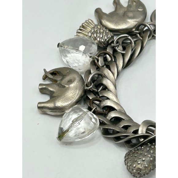 Vintage Loaded Charm Bracelet Lucite Beads Elephants Flat Links Figural Bracelet - Picture 5 of 8